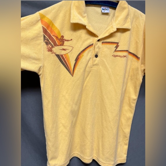 🔺SOLD🔺Vintage 70s terrycloth surfer shirt retro polo shirt 
1970s LightningBolt - Picture 2 of 4